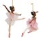 6.5" African American Ballerina Ornaments – Set of 2 Assorted Elegant Christmas Decorations